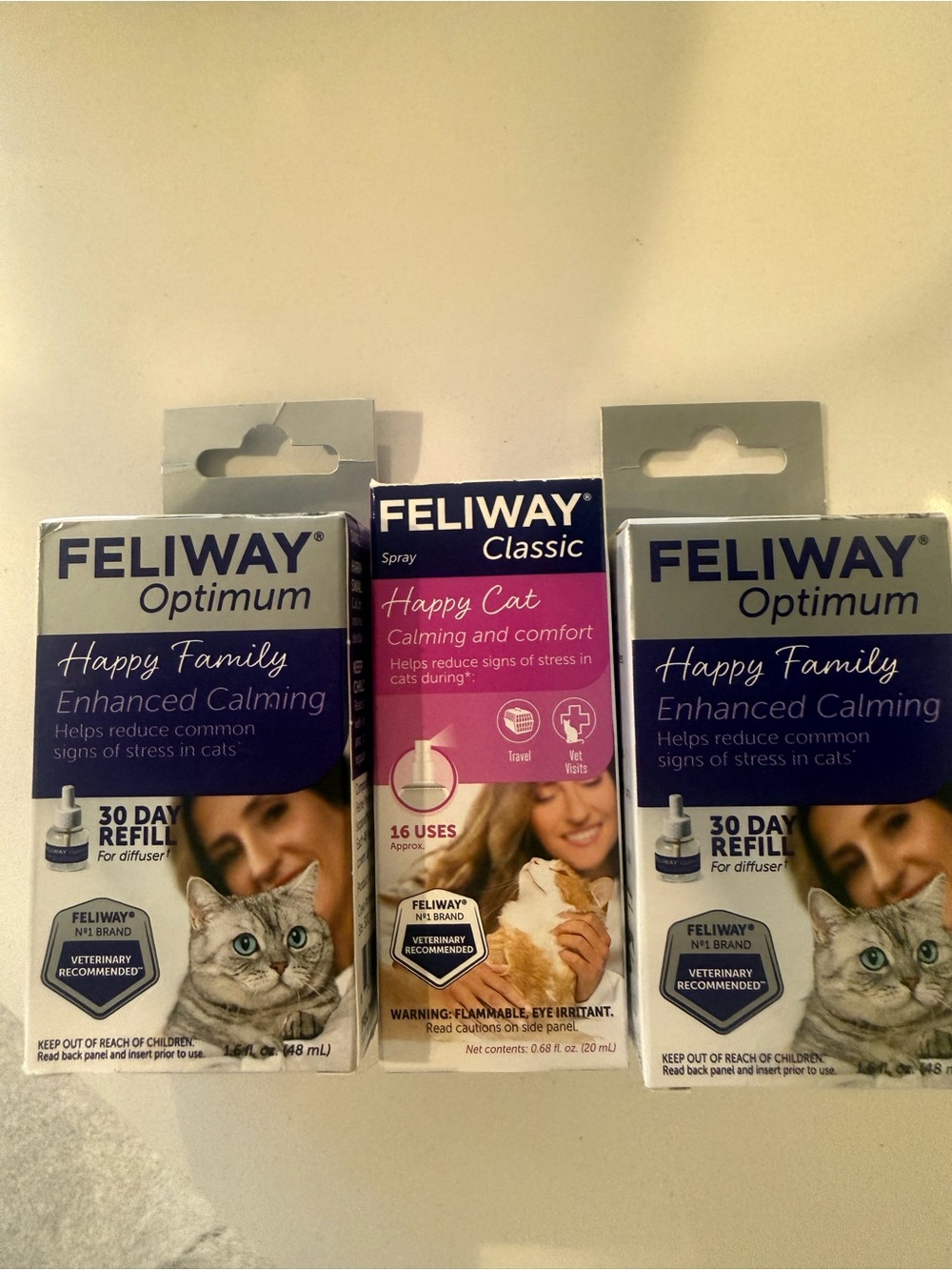 NEW set Feliway OPTIMUM diffuser refills (2) and happy cat spray